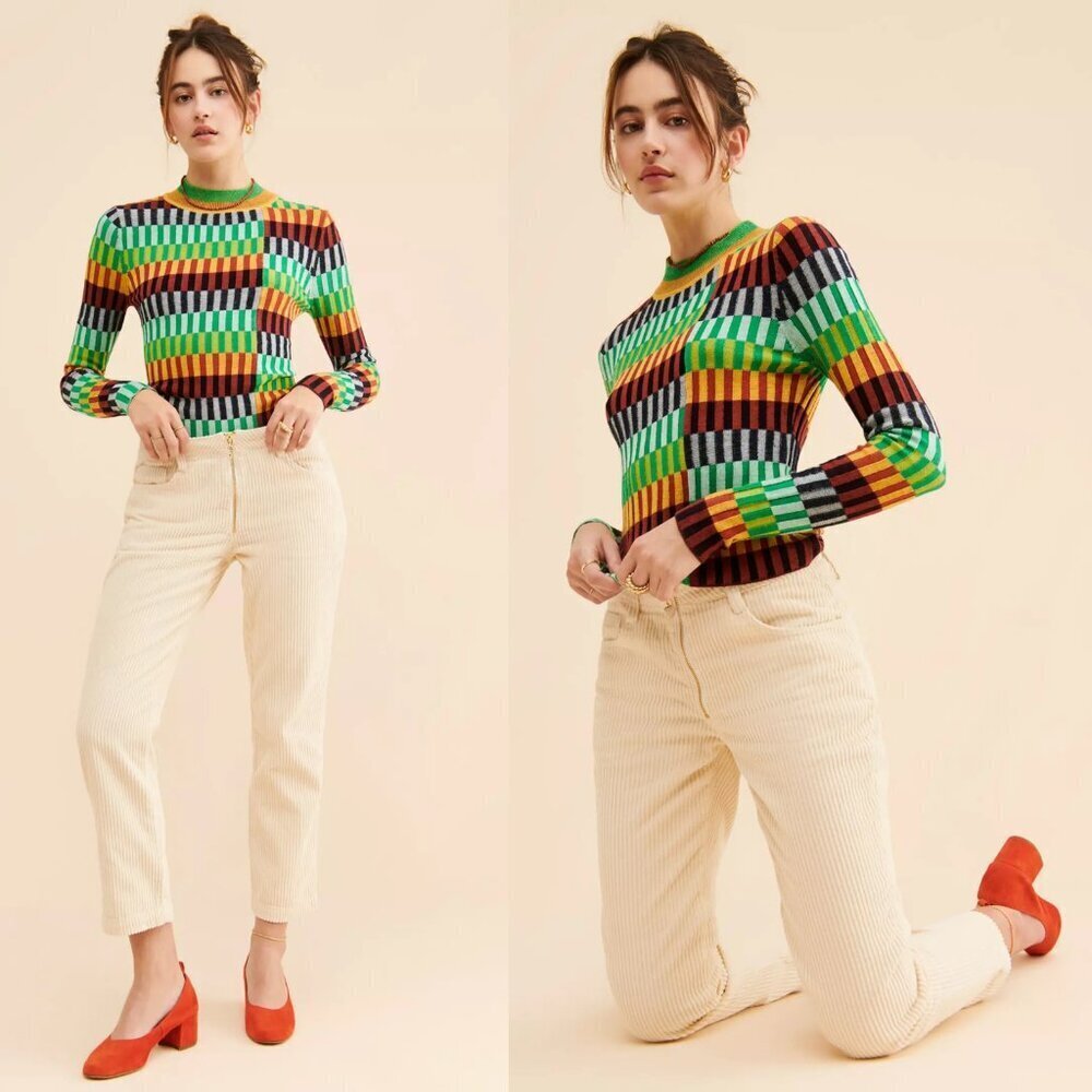NWT New $212 Free People Rachel Antonoff Evelyn Corduroy Ivory Pants Size 4
